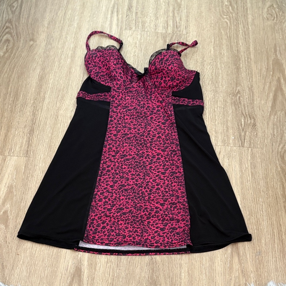 Adore Me Black and Pink Lace Chemise